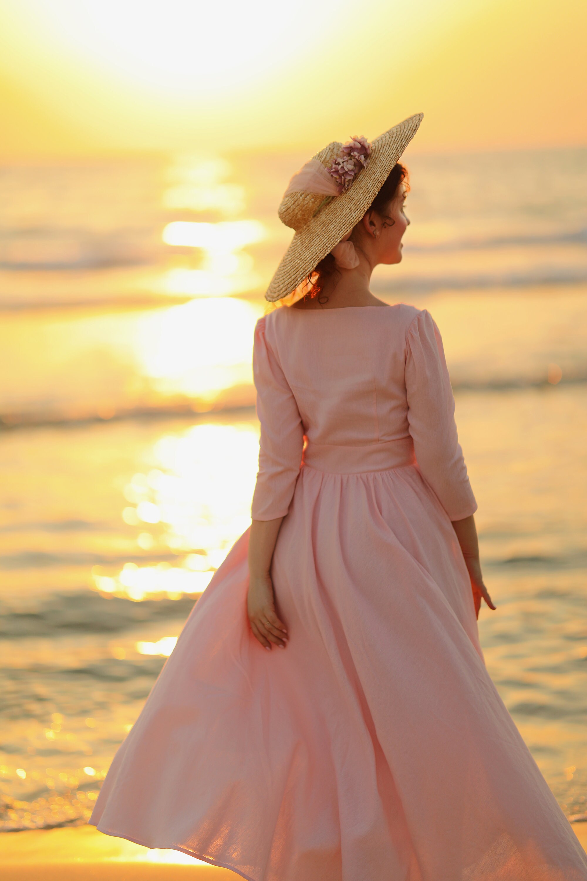 Aurra Dress in White with Navy Floral Linen Blend main image 0