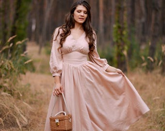 The Adele dress. linen dress. natural dress. made to measure dress.
