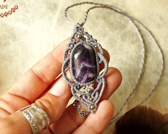 Macramé Amethyst Necklace • Godess Necklace • Boho Pendant • Festival Jewelry •