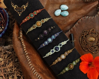 Pulseras Esfera de Macrame con Gemas Naturales • Macrame Bracelet with Gems • Para Hombre y Mujer •   Boho Jewelry • Bohemian Jewelry •