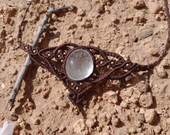 Collier ras du cou en cristal de quartz macramé • Bracelet Boho fait à la main • Bijoux Boho • Vêtements ethniques •