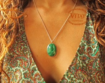 Malachite Pendant in Silver 925 Handmade