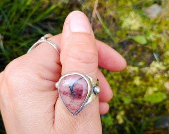 Anillo de Rodonita en Plata de 1a Ley  •  Talla española 17  • Boho Jewelry • Bohemian Jewelry •