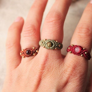 Micromacrame Rings with Gemstones • Anillos de Micromacrame con Gemas• Anillo Macrame personalizable • Boho Jewelry • Bohemian Jewelry •