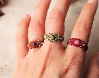 Micromacrame Rings with Gemstones • Anillos de Micromacrame con Gemas• Anillo Macrame personalizable • Boho Jewelry • Bohemian Jewelry •