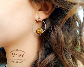 Tiger Eye Earrings in 925 Sterling Silver • Handmade • Signature Jewelry •