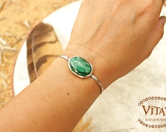 925 Silver Malachite Bracelet • Handmade Boho Bracelet • Boho Jewelry • Ethnic Wear •