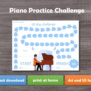 50 Day Challenge Music Practice Tracker Printable | 50 Day Goal Tracker | Digital PDF Download