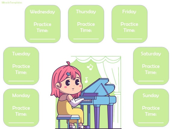 Piano Practice Chart Printable. Music Practice Journal. - Etsy