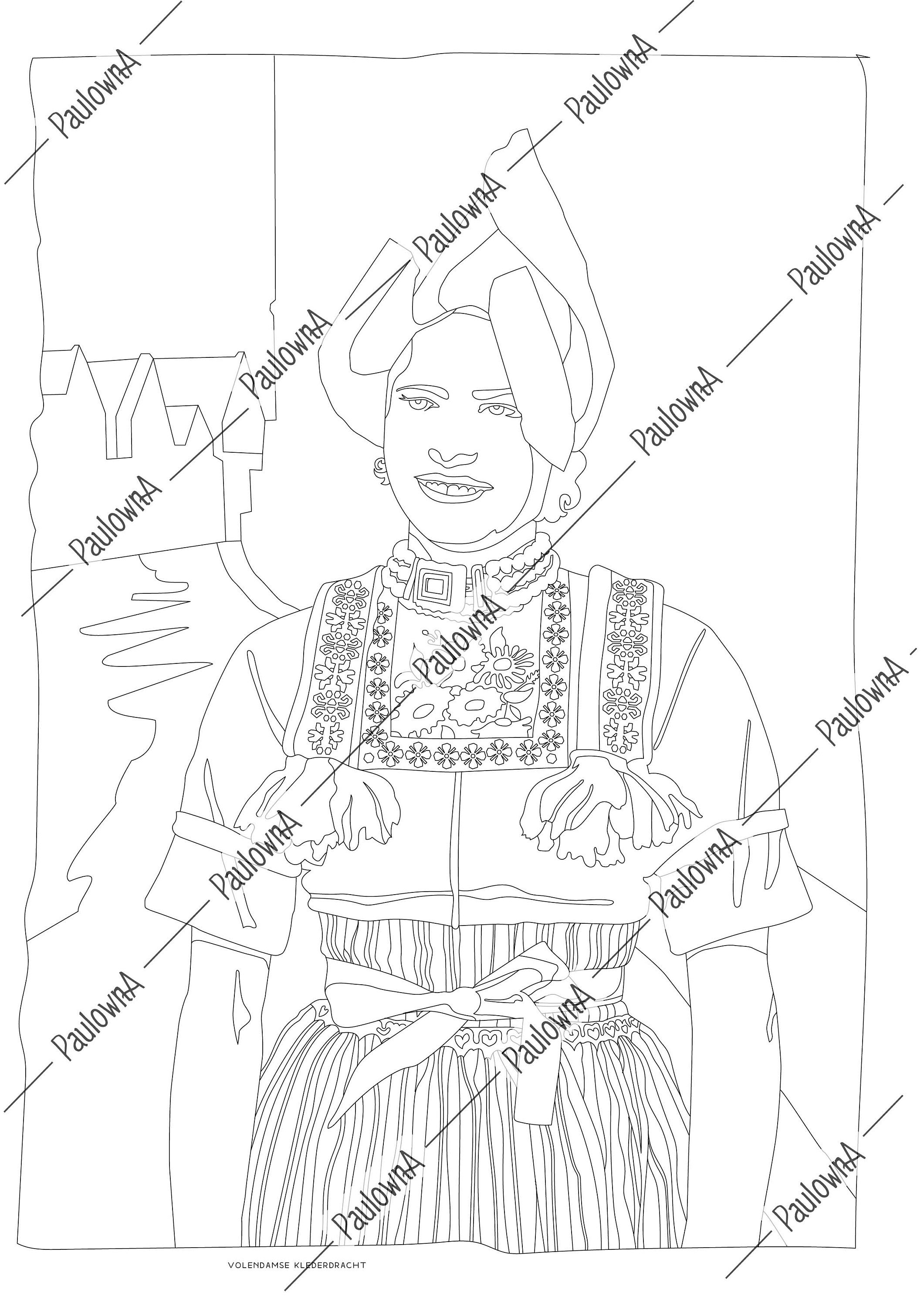 Girl in national costume Adult coloring pages. Digital | Etsy