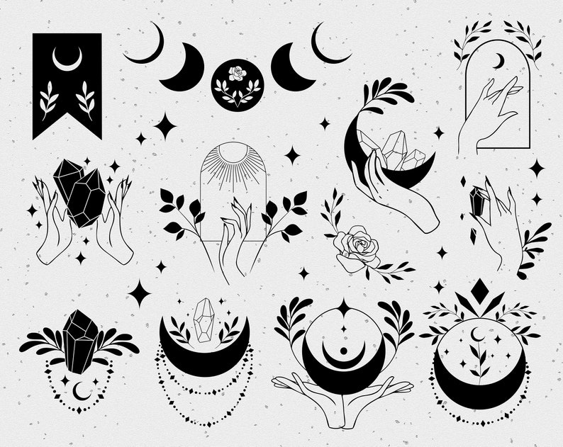 Download Celestial crystal moon svg set premade logo elements ...