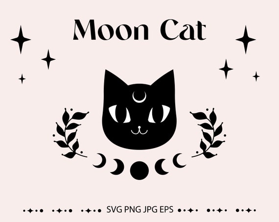 Moon cat svg Crescent moon svg Moon phase svg Cat svg Mystical | Etsy