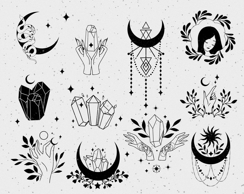 Download Celestial crystal moon svg set premade logo elements ...