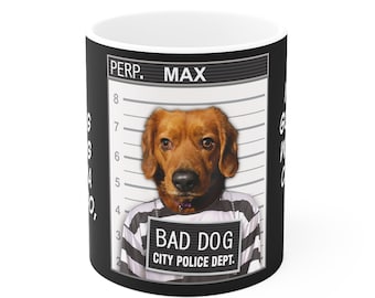 Dog Mugshot | Personalize with Pet Name & Photo | 11-oz Coffee Mug | Pet Lovers Gift | Great gift idea!