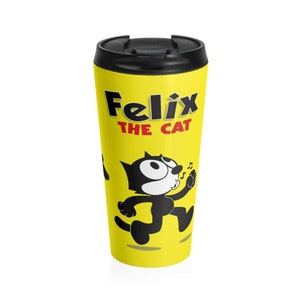 Stainless Steel Travel Mug 15-oz | Felix The Cat | 3 Unique Images | Pop Art Travel Mug | Metal Travel Mug