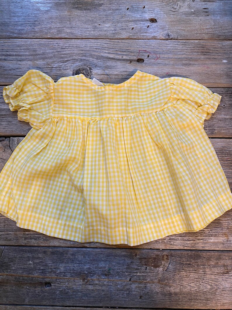 Yellow and White Check Vintage Baby Girl Top Etsy