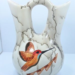 l Horsehair Pottery Hummingbird Wedding Vase 5 inches Tal image 1