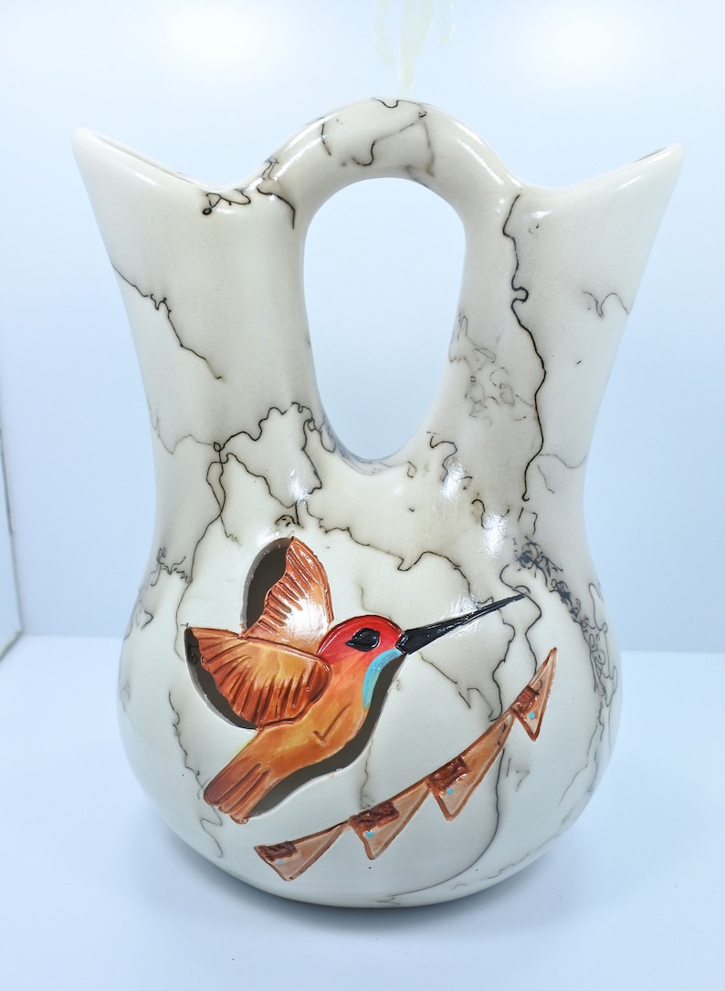 l Horsehair Pottery Hummingbird Wedding Vase 5 inches Tal image 1