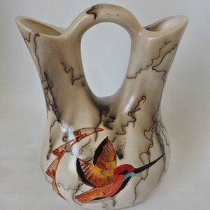 l Horsehair Pottery Hummingbird Wedding Vase 5 inches Tal image 2