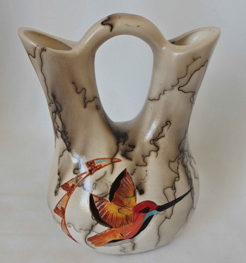 l Horsehair Pottery Hummingbird Wedding Vase 5 inches Tal image 2