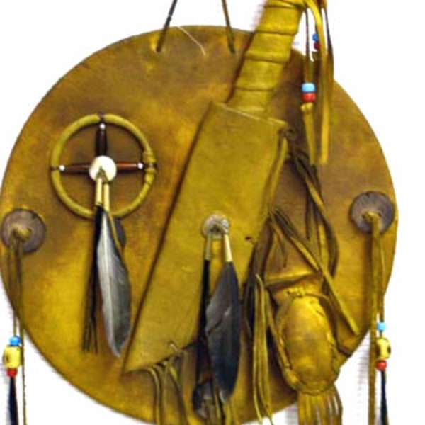 12" Diameter Native American Navajo Rustic Mandala Bone Knife Shield Medicine Wheel  Bags