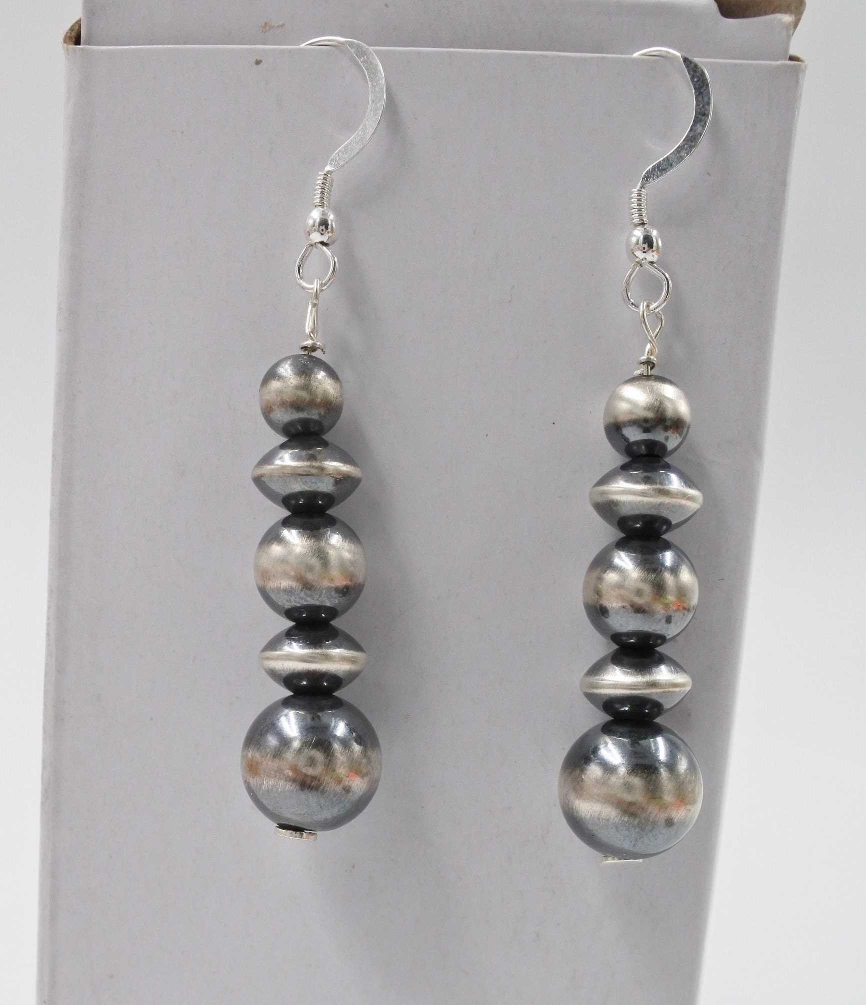 Sterling Silver Bead Drop Earrings, Navajo Pearl Earrings Beaded Etsy