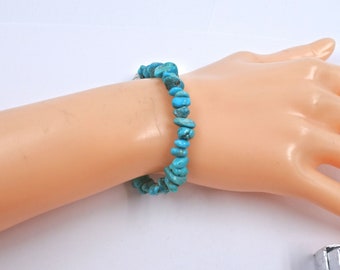 Genuine Turquoise Chips Beads Bracelet Sterling Silver Size 5 to 9 inches