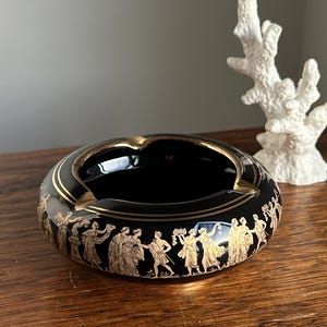 Vintage Spathas Keramik Greek Pottery Ceramic, Handmade 24K Gold Ashtray Hellenistic Greco Motifs Trinket Jewellery Dish Collectible RARE P2