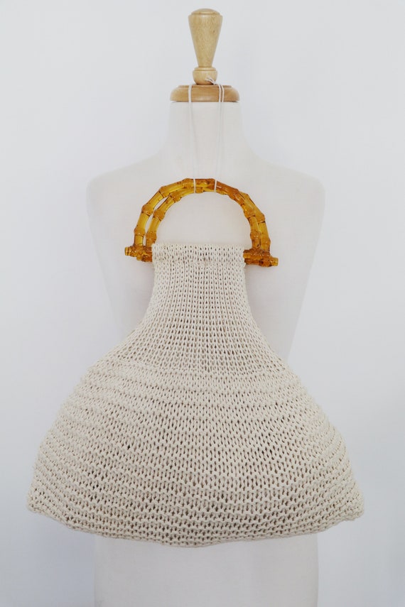 Vintage Crochet Macrame Yarn Shopping Tote Handbag