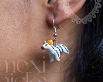 Small zebra dangle earrings, handmade zebra earrings, Mexican hand made animal earrings, miniature zebra jewellery, animal jewellery