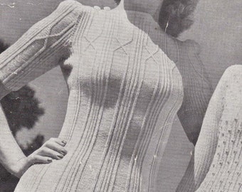 Vintage Knit PATTERN PDF download, Women's elegant short or long sleeve pullover sweater jumper, high neck, Fingering Yarn