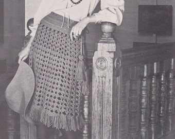 Vintage CROCHET PATTERN PDF download 1970 Women's Midi-Poncho or Mini-Skirt. 3 looks. Worsted Weight