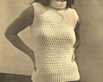 1969 Vintage Knit PATTERN Instruction PDF Download Women's Knit Sleeveless Turtleneck, Worsted Weight