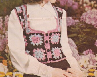 Vintage CROCHET PATTERN PDF download, Women's Hip U Neck Grannie Vest, 1973 Worsted Weight