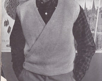 Vintage Knit PATTERN PDF download Men's Fashionable Classic Wrap-style pullover vest, Soft and Warm, Shetland Yarn