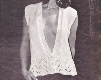 Vintage PATTERN PDF download, 1969 Women's Knit & Crochet Mod Vest, Deep V-front w/ Buttons, Sexy, Worsted Weight