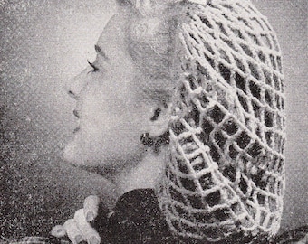 Vintage 1940s PATTERN PDF Download Women's CROCHET Perky Snood, 4 ply Wool