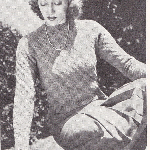 Vintage Knit PATTERN PDF Download Women's REVERSIBLE Sweater/Jumper Pullover, jewel neck, long sleeve, Fingering Wool