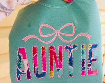Custom Embroidered Auntie T-Shirt | Comfort Colors Unisex Apparel