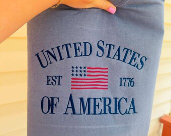 Vintage United States Of American July 4th Embroidered Comfort Colors Patriotic T Shirt