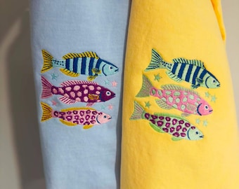 Colorful 3 Fish Custom Unique Embroidered Comfort Colors T Shirt