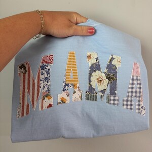 MAMA Quilted Patch Work Applique Unique Embroidered Comfort Colors T Shirt