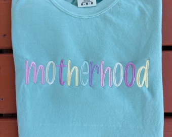 Colorful MOTHERHOOD Embroidered Comfort Colors T Shirt