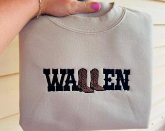 Embroidered Wallen Boot Concert Sweatshirt – Country Music Fan Apparel