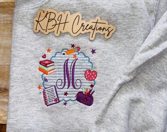 Teacher Icon Custom Embroidery  | Cozy  Embroidered Crewneck | Teacher Sweatshirt | Thanksgiving | Book | Initial Crew