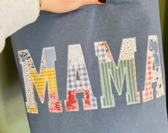 Custom Denim Patchwork Applique Embroidered Comfort Colors T Shirt