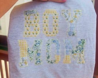 Yellow Patch Work Boy MOM Custom Embroidered Gildan T Shirt
