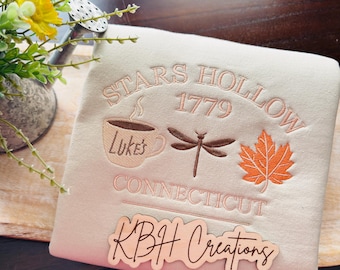Stars Hollow Inspired Sweatshirt | Cozy Fall Embroidered Crewneck | Coffee Lover Autumn Sweatshirt