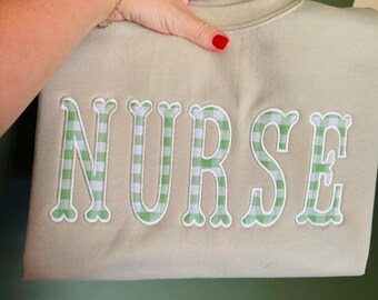 Custom Name Green Plaid Nurse Embroidered Gildan Sweatshirt