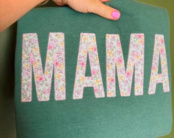 Fall Floral Diamond Custom Name Embroidered Comfort Colors T Shirt - mama - mimi - aunt -